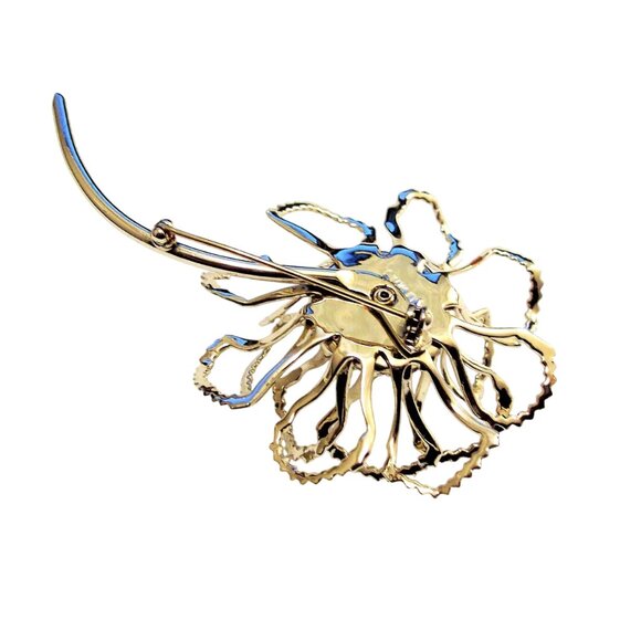 Sarah Coventry Crystal Crimped Flower Leaf Pin Brooch Gold Tone - Picture 5 of 6